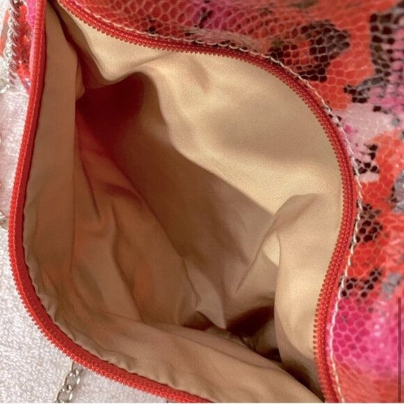Vintage Nine West Pink Orange Reptile Print & Texture Shoulder Bag Purse Clutch - Picture 11 of 15